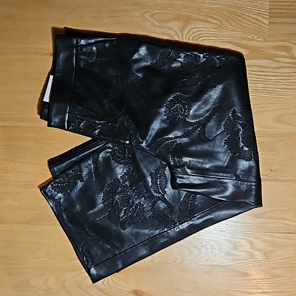 Chico's Pleather Floral Fleece Lined Pants - Size 12